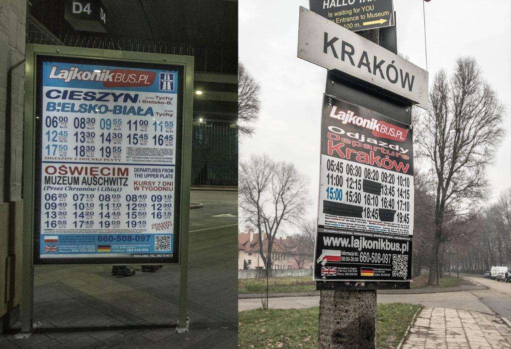 De frequente Lajkonik bussen van Krakow Glowny naar Oswiecim museum.